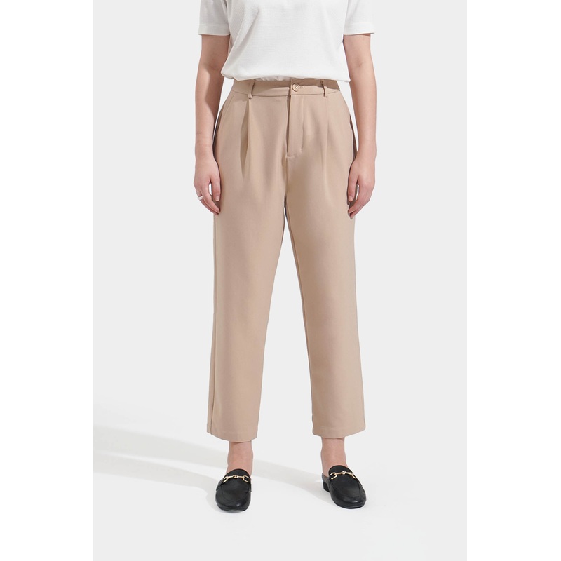 Cozy: Twill Tapered Trousers Beige Extra Small