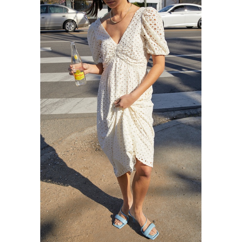 EYELET MIDI DRESS Coconut Milk Double Extra Small