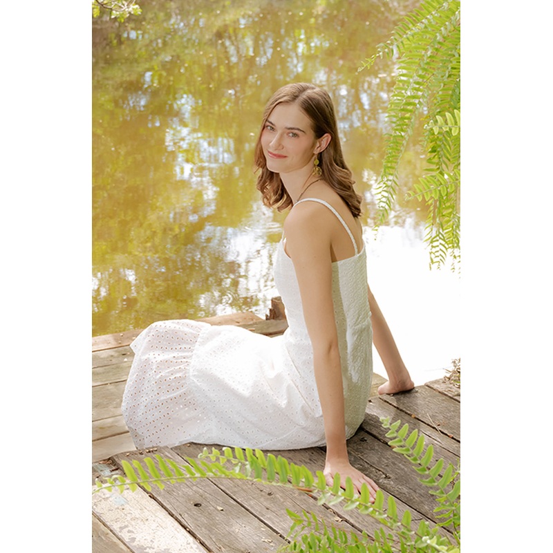 Fit and Flare Eyelet Midi Dress White Extra Small