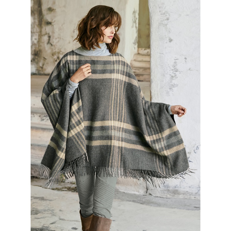 Grey Plaid Poncho Print/Pattern One Size