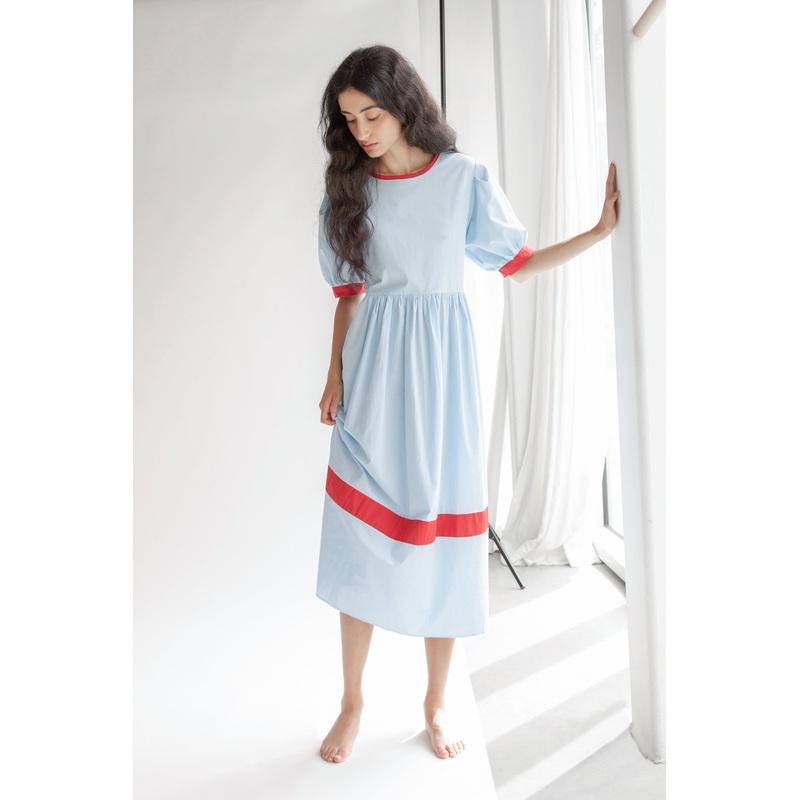 MIDI DRESS WITH CONTRAST DETAILS Ballad Blue Small