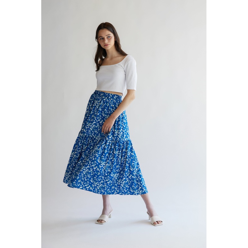 MIDI FLORAL SKIRT Blue Small