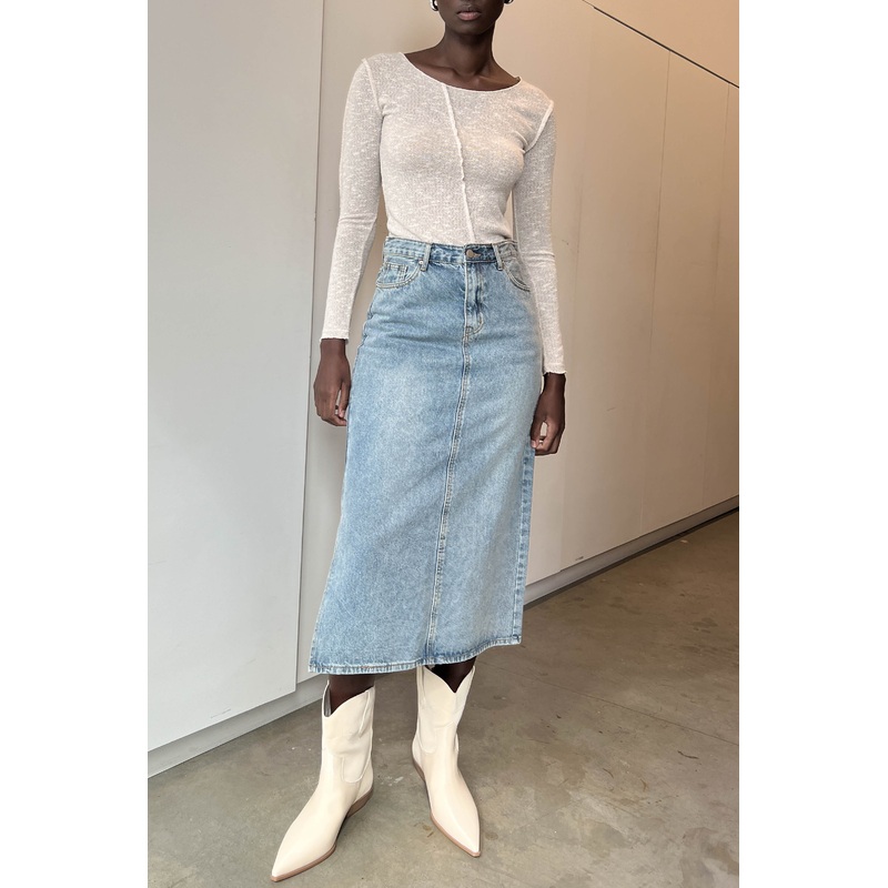 MIDI JEAN SKIRT Medium Wash 27