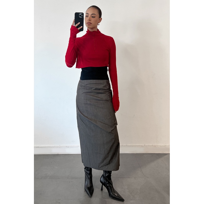 MIDI NYLON PENCIL SKIRT Charcoal Small