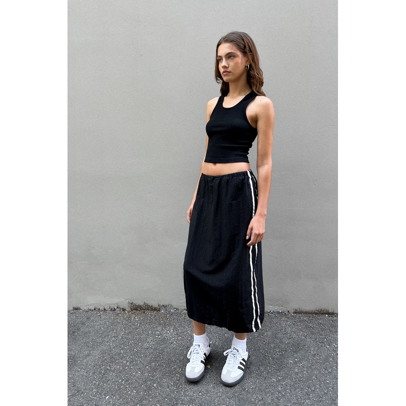 MIDI SKIRT WITH SIDE PIPING Black Extra Small