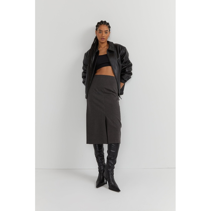 MIDI SKIRT WITH SLIT Charcoal Extra Small
