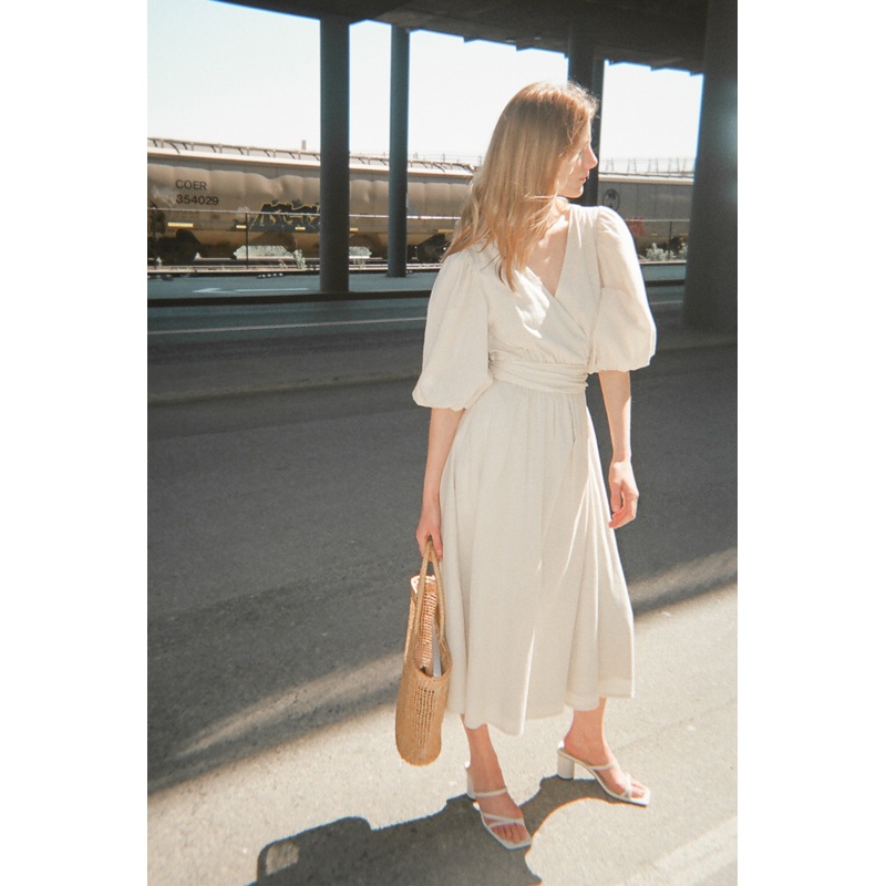 MIDI WRAP DRESS Beige Tofu Extra Small
