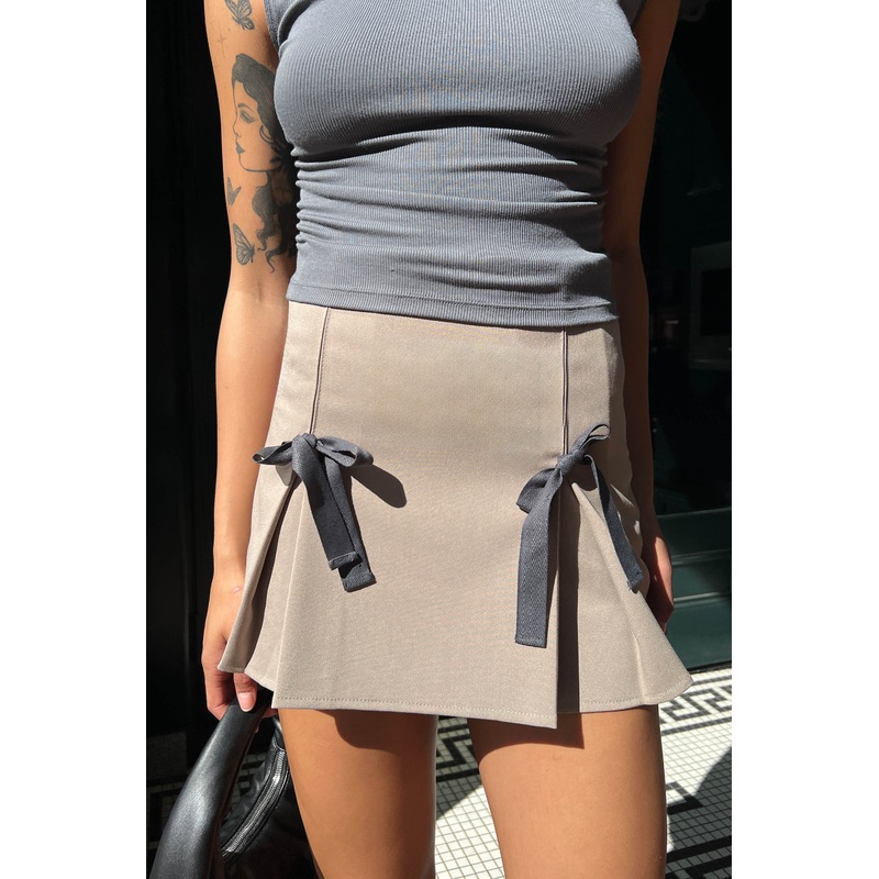 MINI SKIRT WITH RIBBONS Beige Extra Small