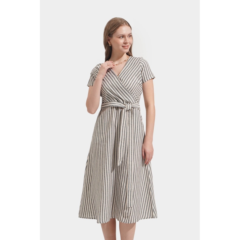 Overlap Fit And Flare Dress Multi-Color Combination Extra Small