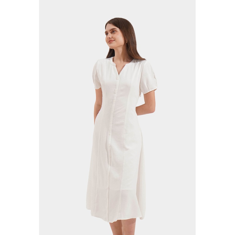 Panel Button Down Midi Dress White Extra Small