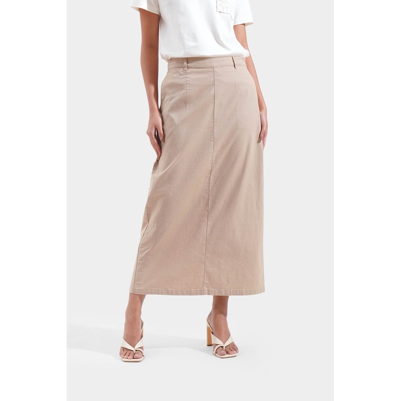 Straight Cut Linen Skirt Beige Extra Small