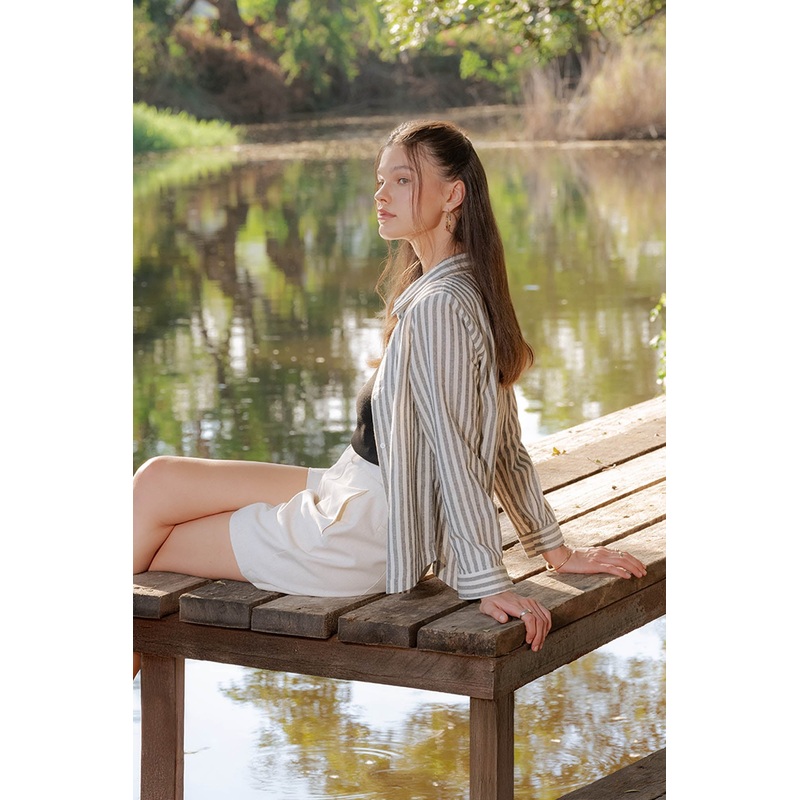 Striped Button Down Shirt Multi-Color Combination Extra Small