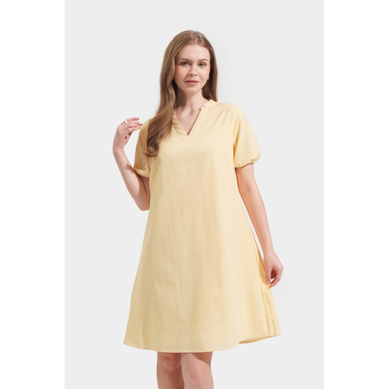 Yellow V-Neck Dress Yellow Extra Small