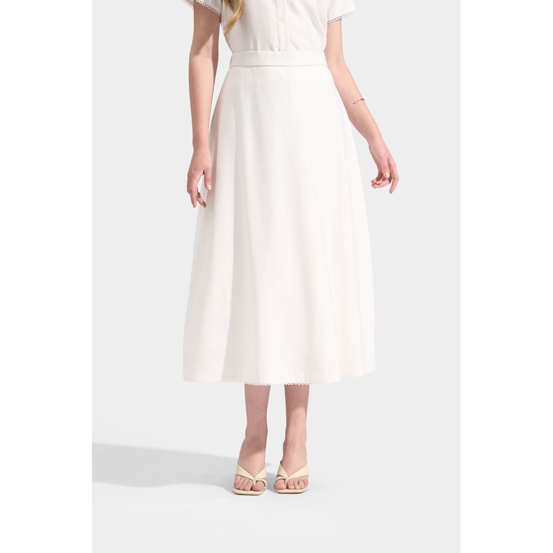 A-Line Maxi Skirt with Trimming Detail Off White Extra Small