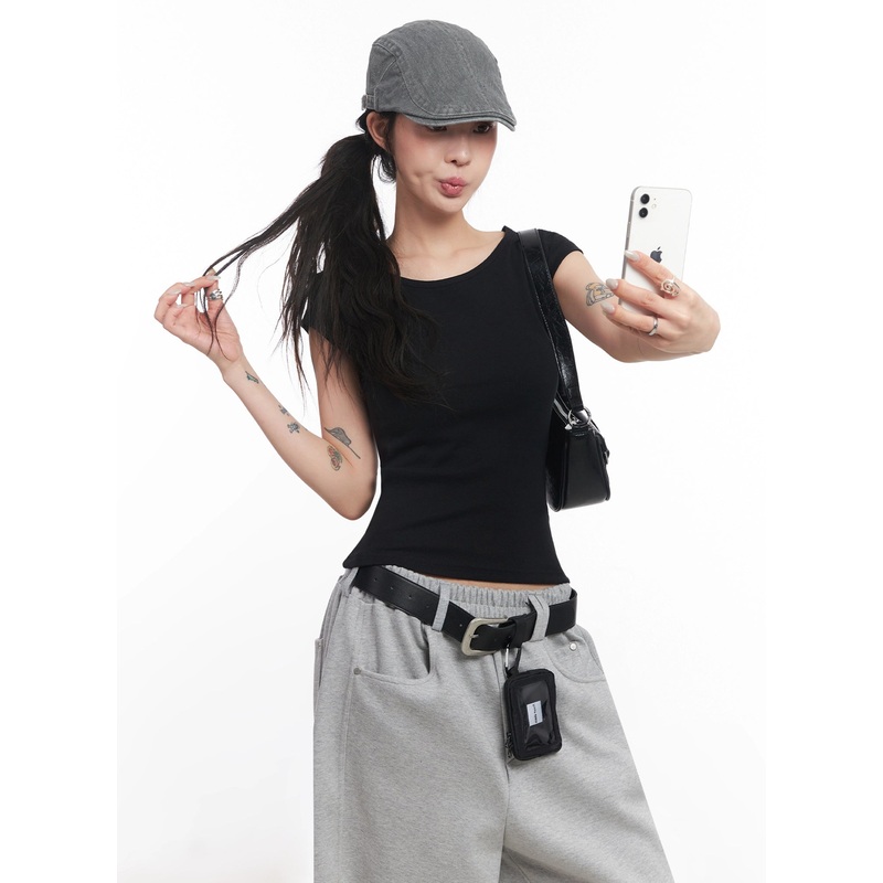 Cap-Sleeve T-Shirt IC503 Black S/M