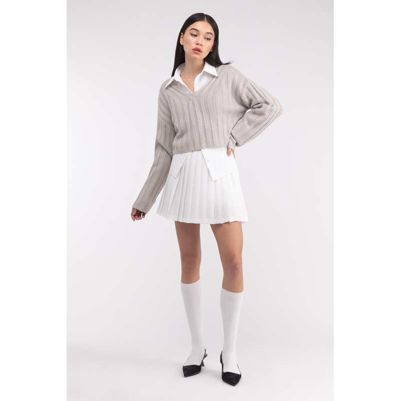 CROPPED RIB-KNIT V-NECK SWEATER ANTARCTICA Extra Small