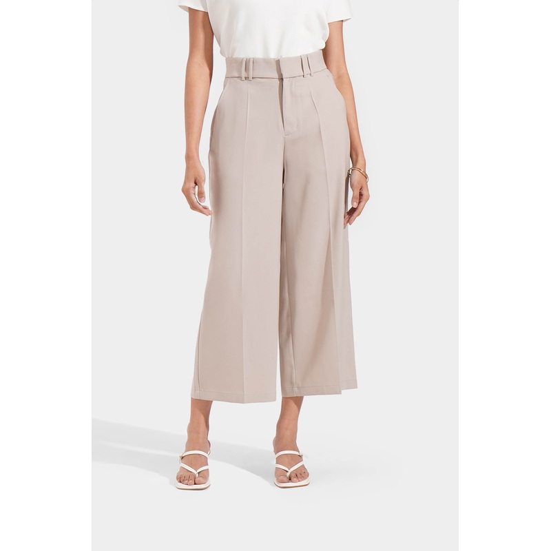 Fine Line: Cropped Straight Trousers Stone Extra Small