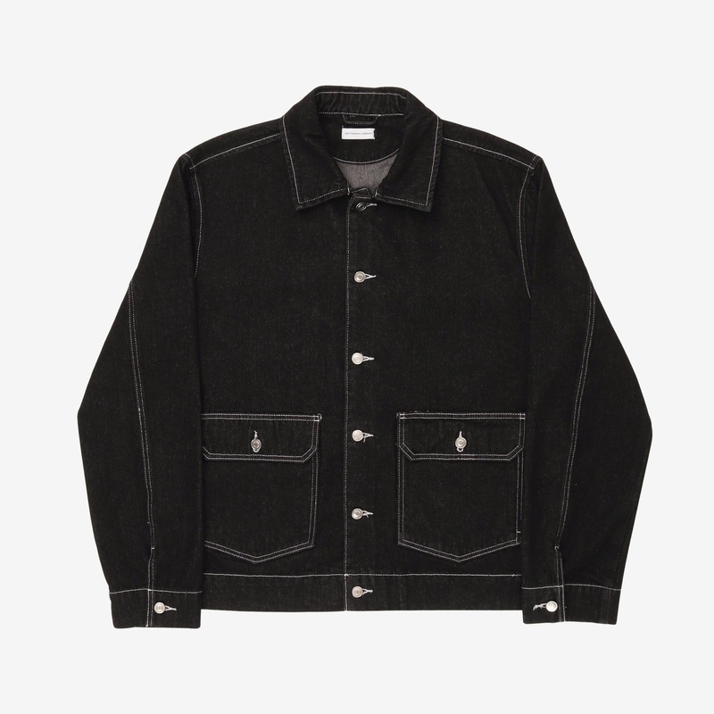 Full Button Denim Jacket L Black