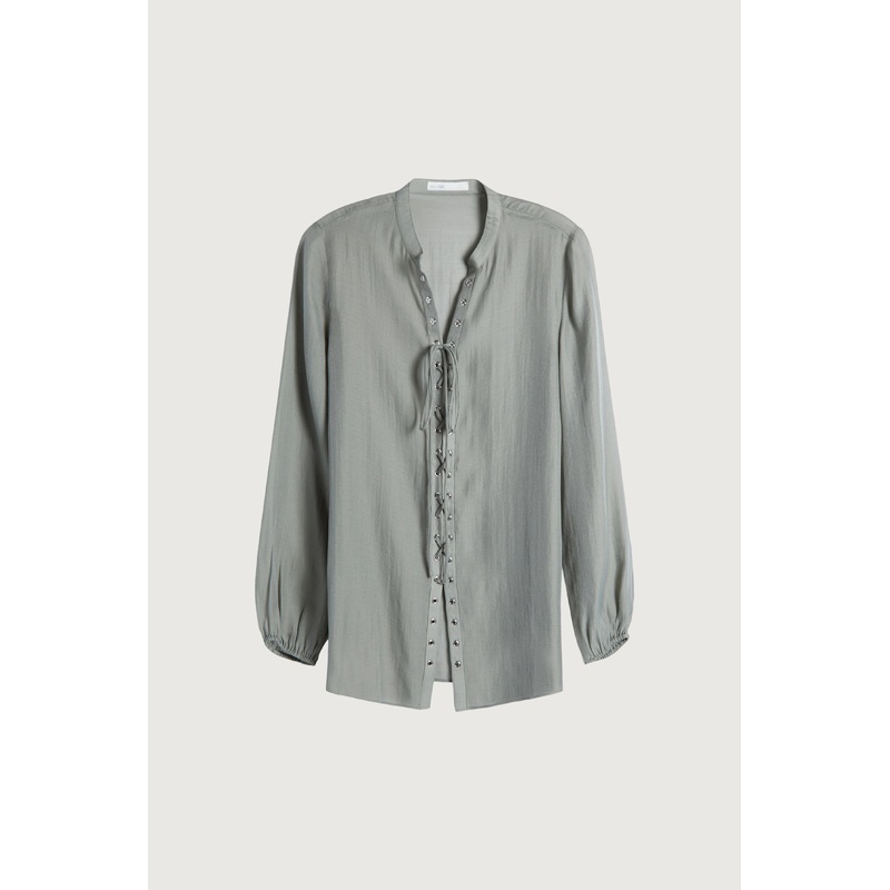 LACE-UP CHIFFON BLOUSE Shadow Extra Small