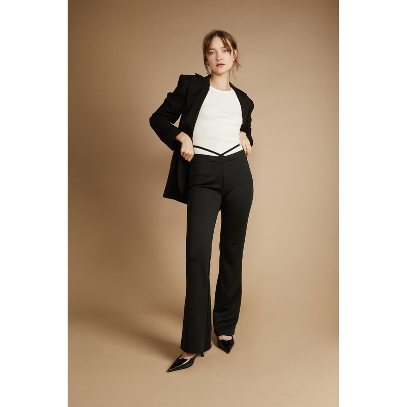 LOW RISE PANT WITH WAIST TIE Black Double Extra Small