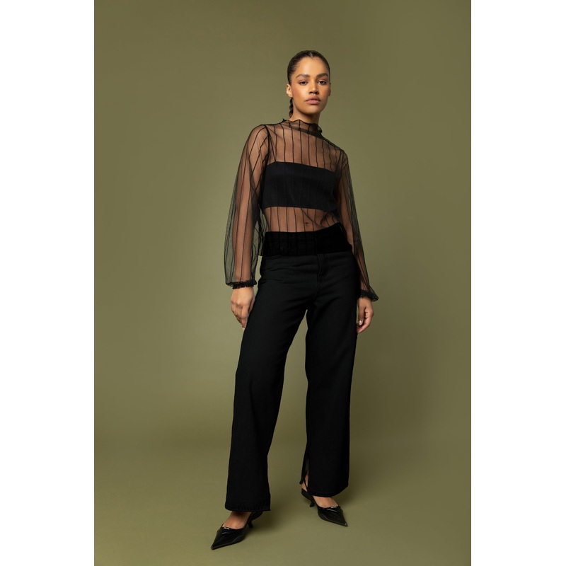 MESH BLOUSE Black Double Extra Small