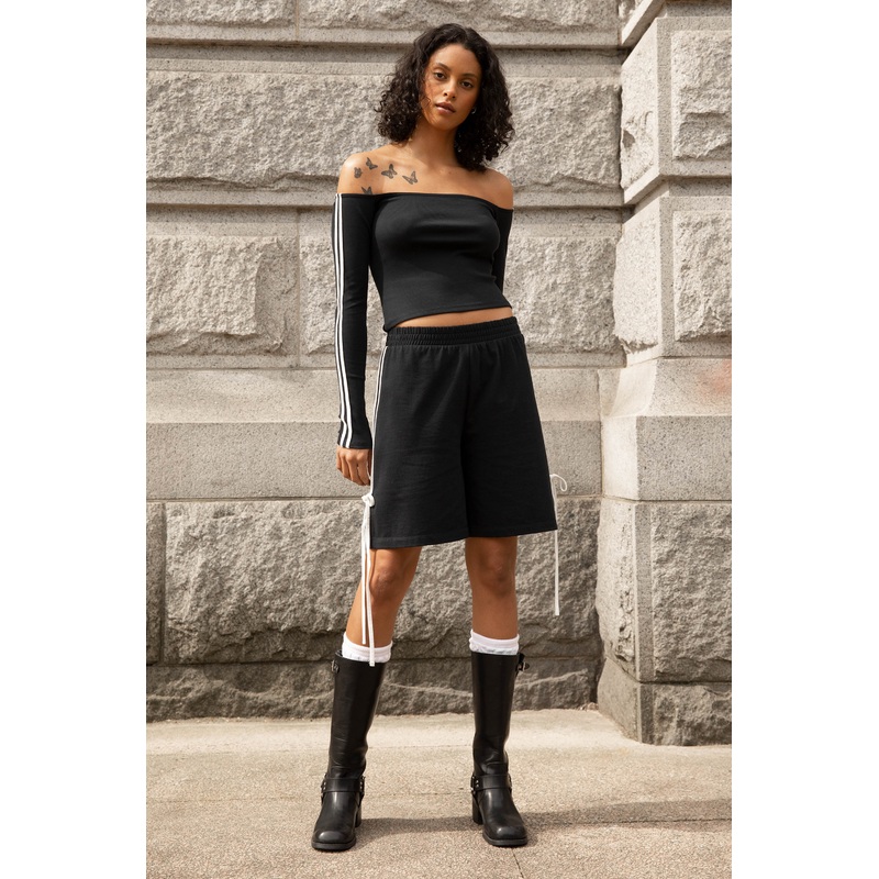 OFF THE SHOULDER TOP WITH SIDE DETAIL Black Extra Small