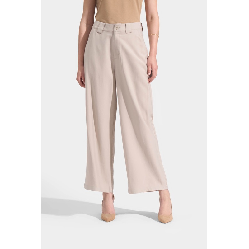 Pleated Flowy Wide Leg Trousers Stone Extra Small