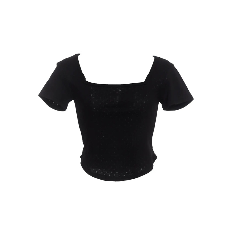 Punched Square-Neck Short-Sleeve Tee IC503 Black S/M