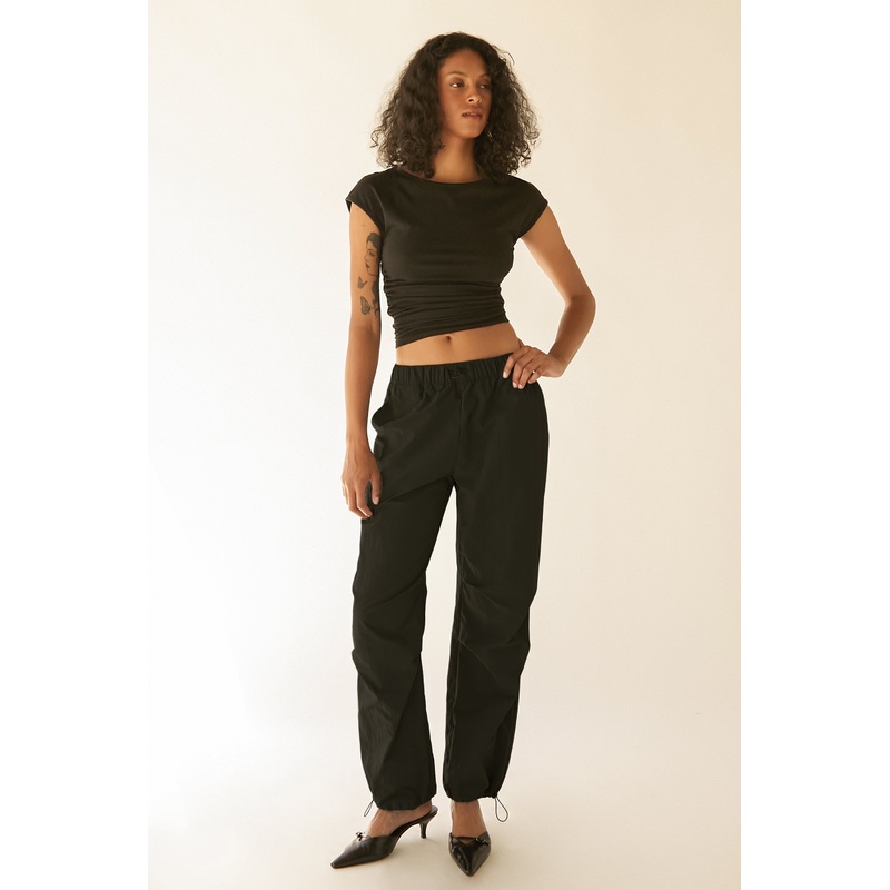 RECYCLED NYLON PARACHUTE PANT Black Double Extra Small