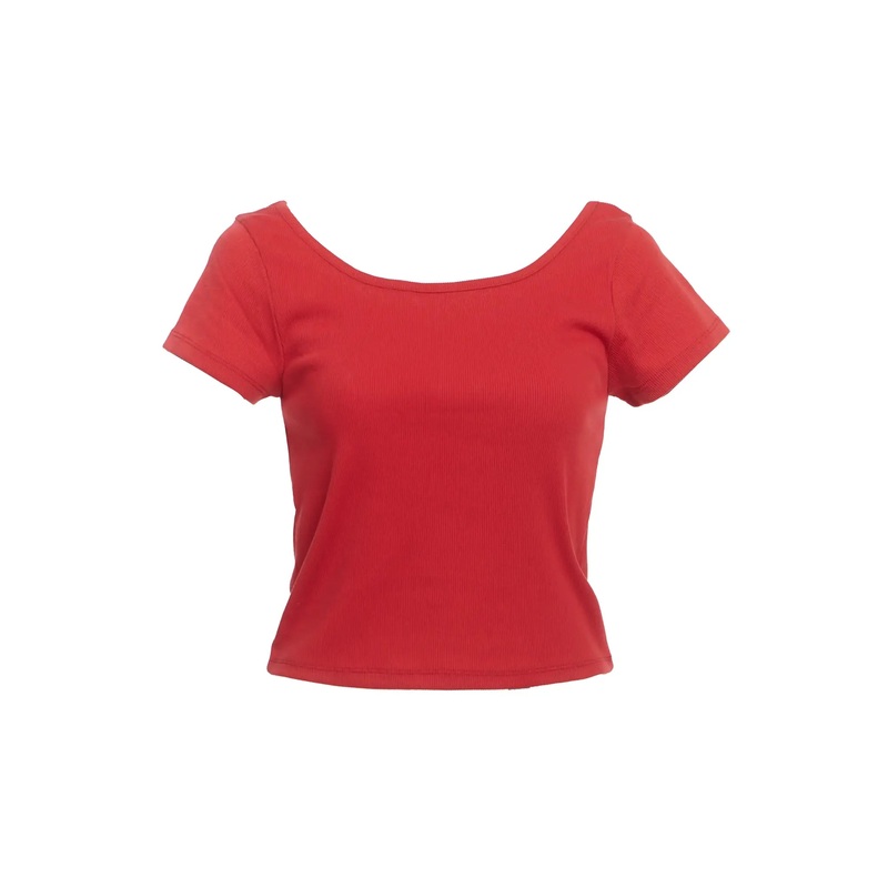 Ribbed Square-Neck Short-Sleeve Tee IC503 Red S/M