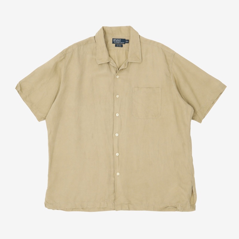 Silk-Linen Camp Collar Shirt XL Beige