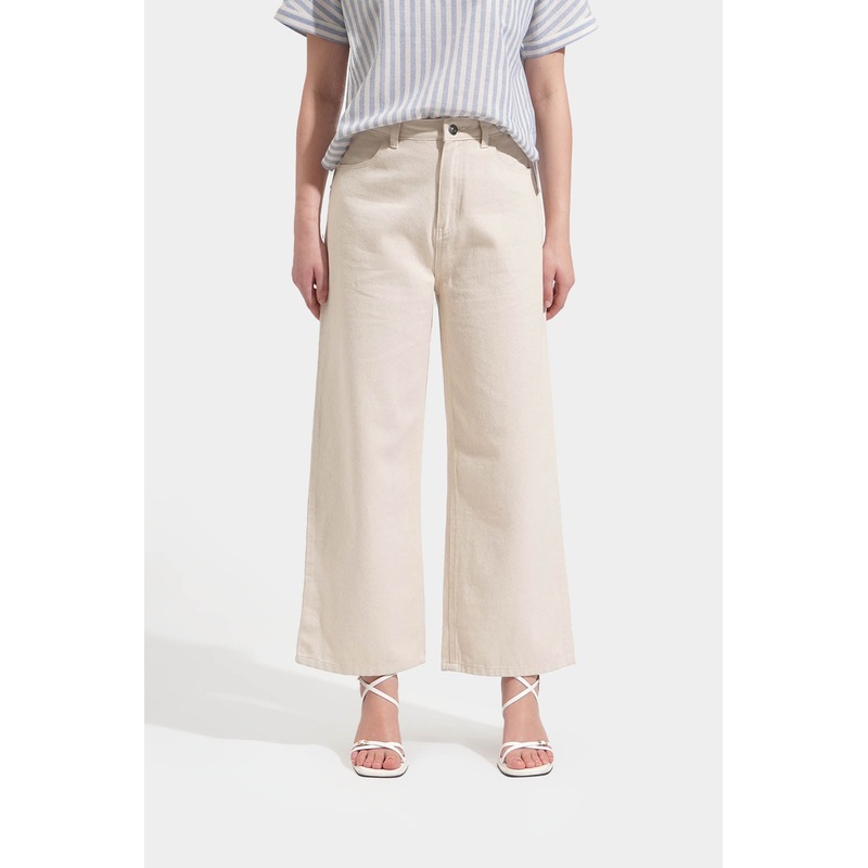 Straight Leg Jeans Beige Waist 26