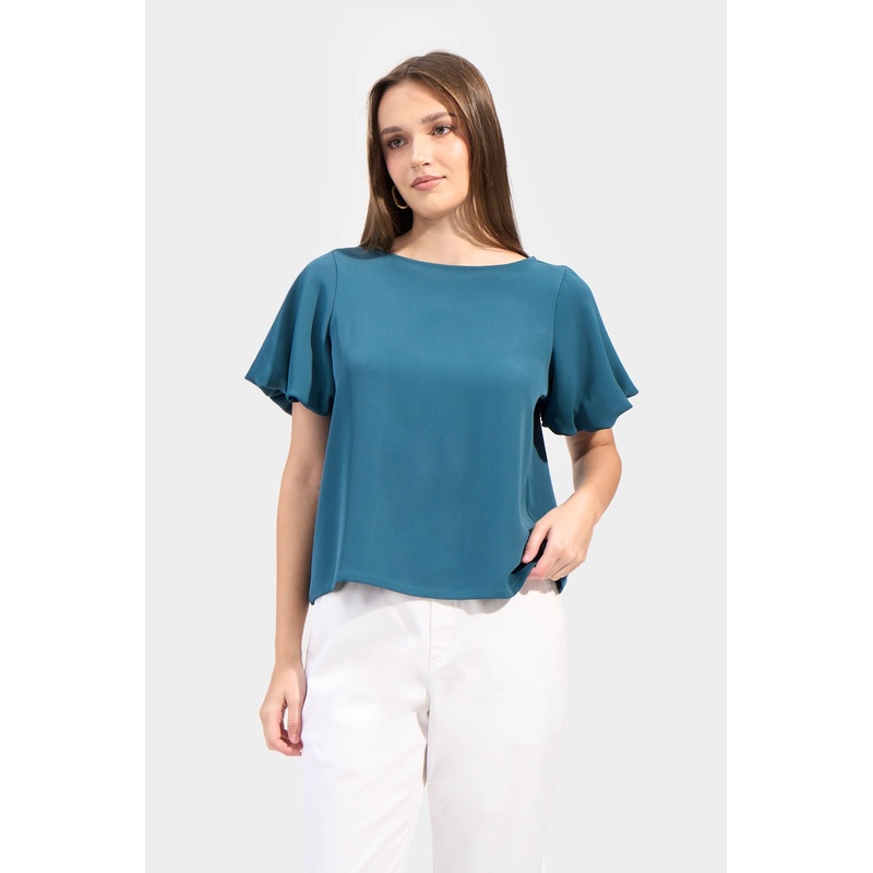 Bubble Sleeves Top Deep Teal Extra Small
