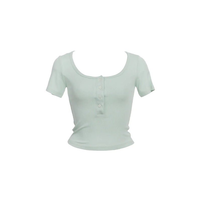 Buttoned Scoop-Neck Crop Top IC503 Light green S/M