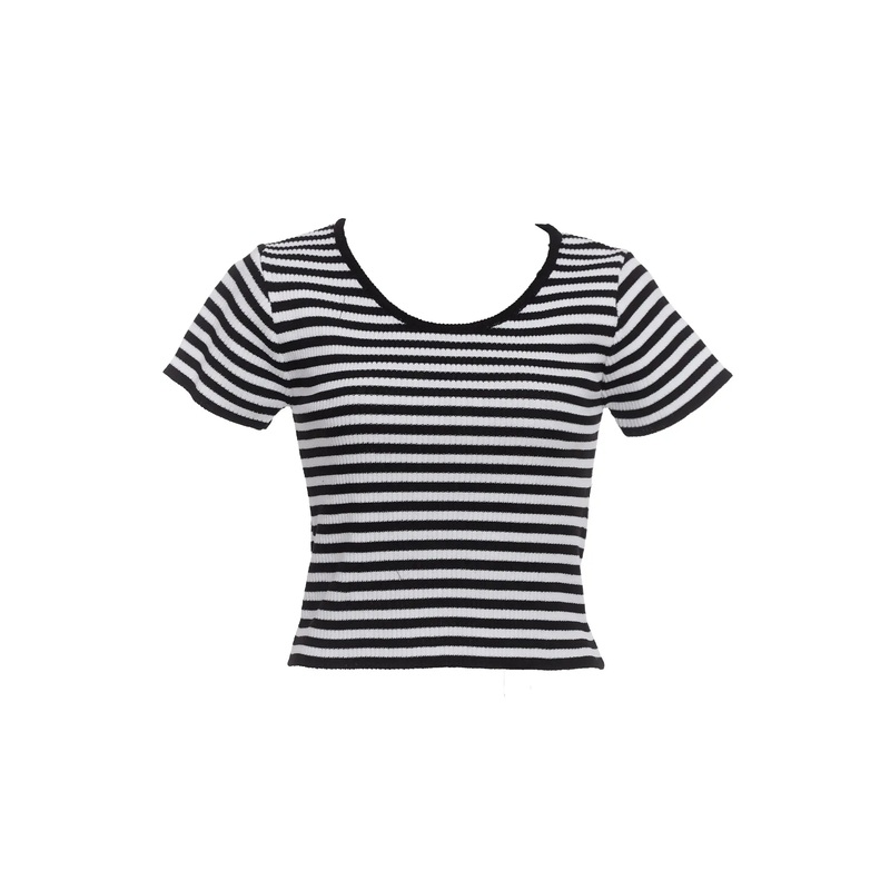 Casual Striped Knit T-Shirt IC503 Black S/M