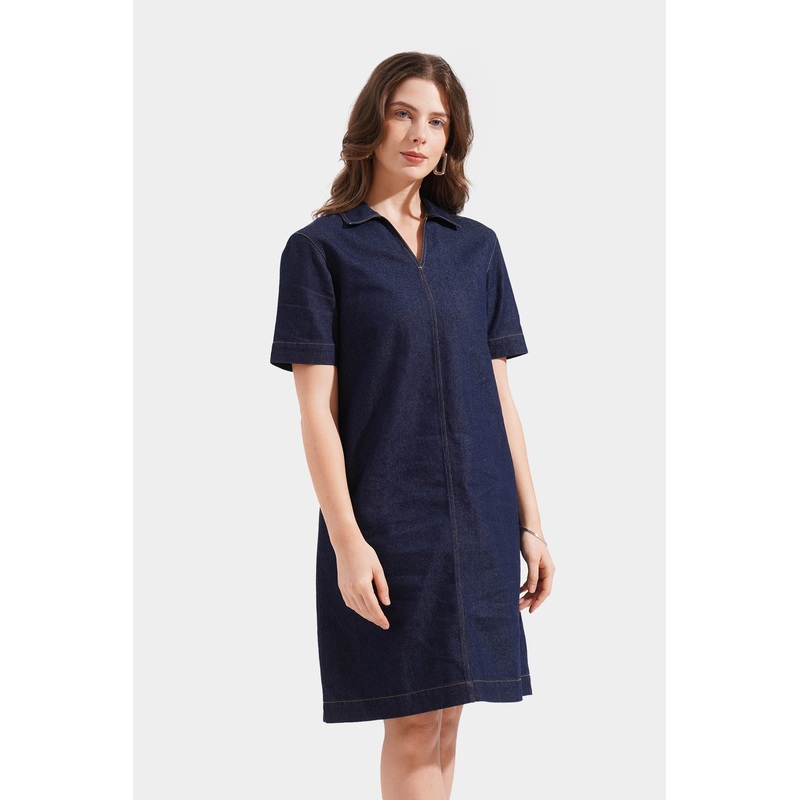 Collared Denim Dress Denim Blue Extra Small
