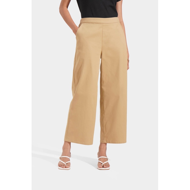 Cozy: Pull Up Straight Leg Trousers Tan Extra Small