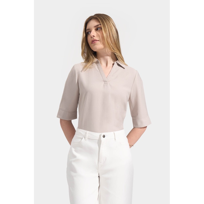 Elbow Sleeves Collared Shirt Stone Extra Small