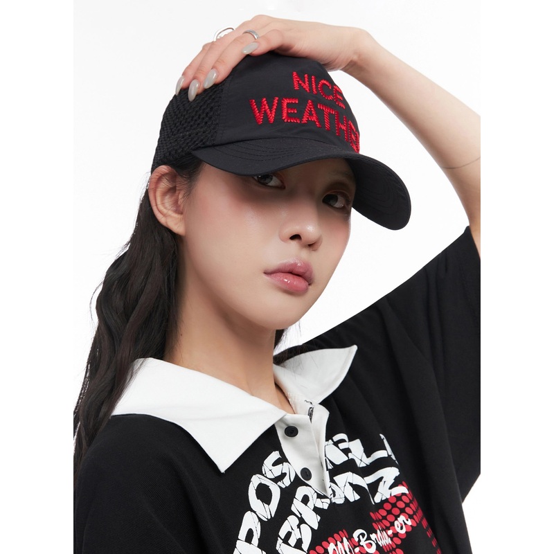 Embroidered Mesh Baseball Cap IC503 Black One Size
