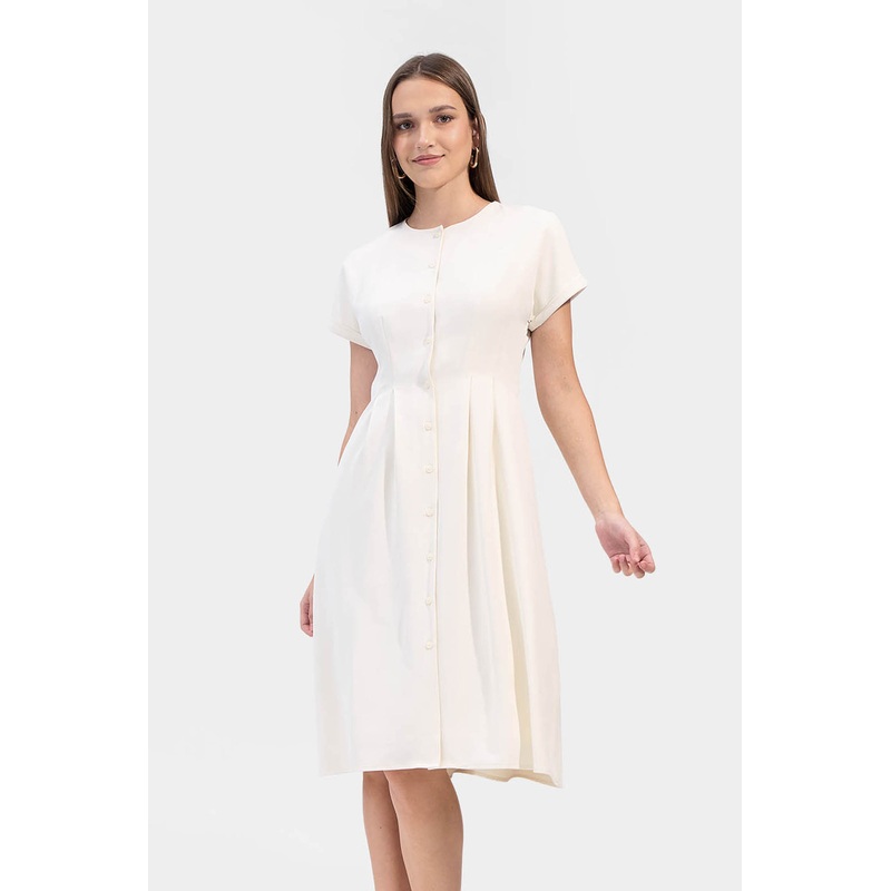 Extended Sleeves Button Down Midi Dress Off White Extra Small
