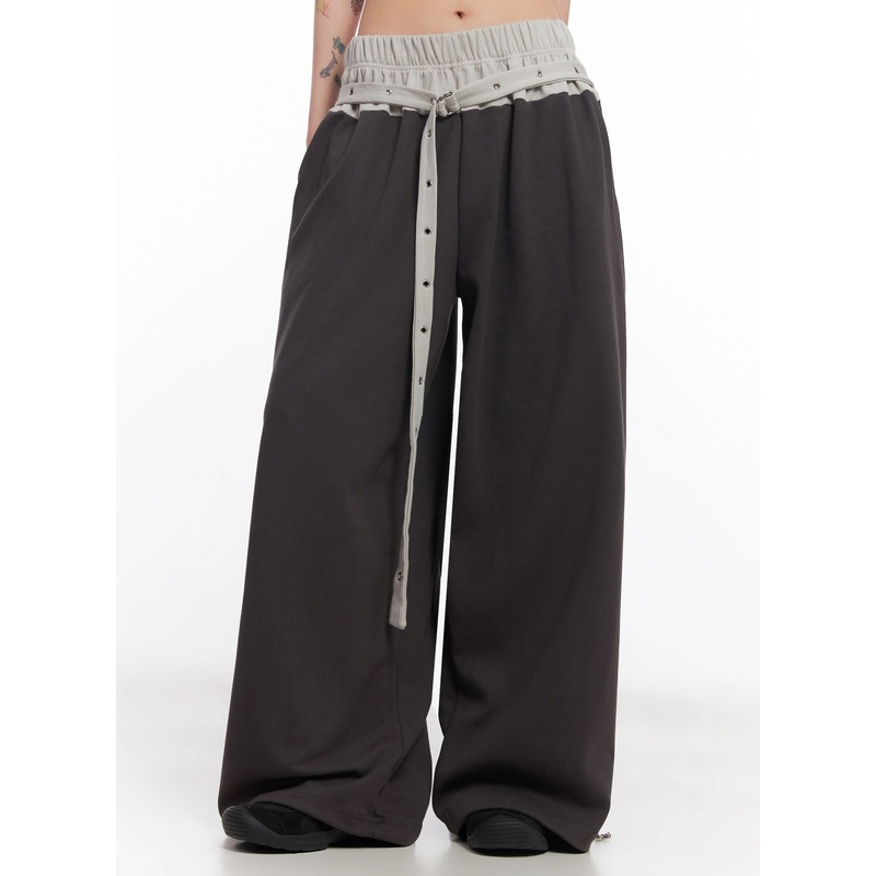 Eyelet Belted Trousers IC503 Dark gray M/L