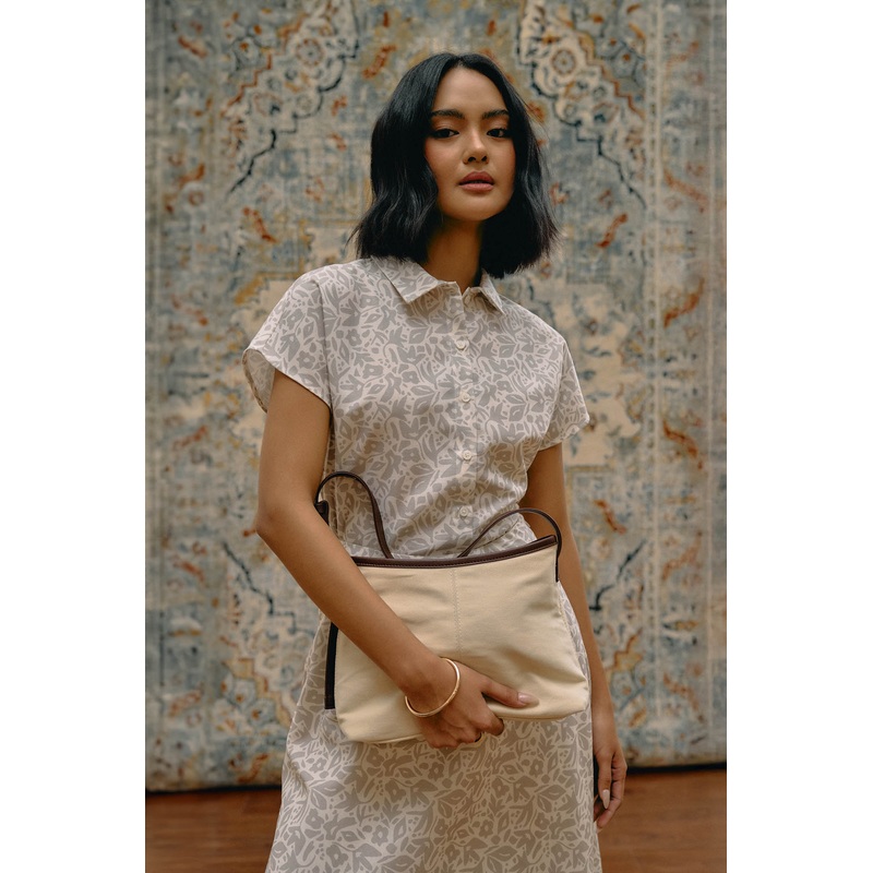 Floral Extended Sleeves Button Down Shirt Stone Extra Small