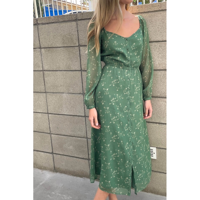 FLORAL MIDI DRESS Dark Ivy Print Double Extra Small