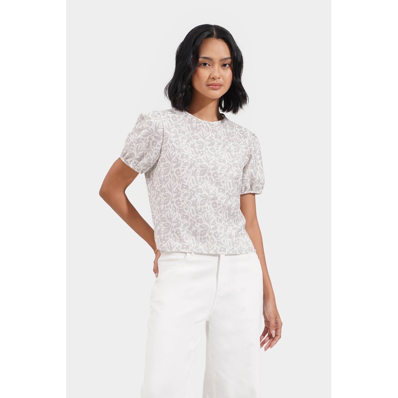 Floral Puff Sleeves Blouse Stone Extra Small