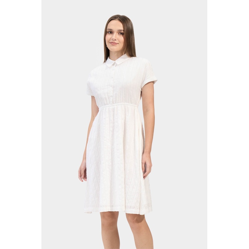 Garterized Waist Shirt Dress Off White Extra Small