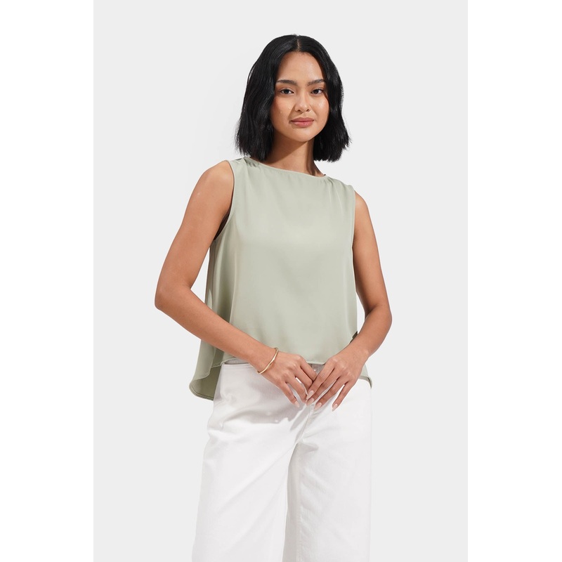 High Low Sleeveless Top Sage Green Extra Small