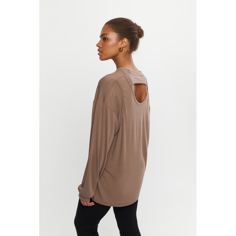 LONG SLEEVE TOP WITH OPEN BACK Brown Small