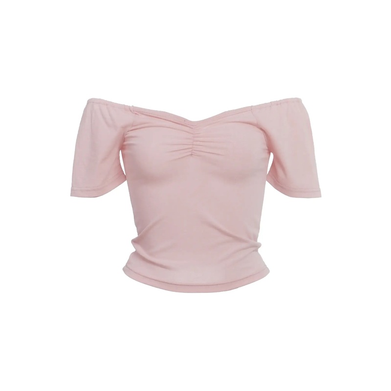 Off-Shoulder Shirred Tee IC503 Pink S/M