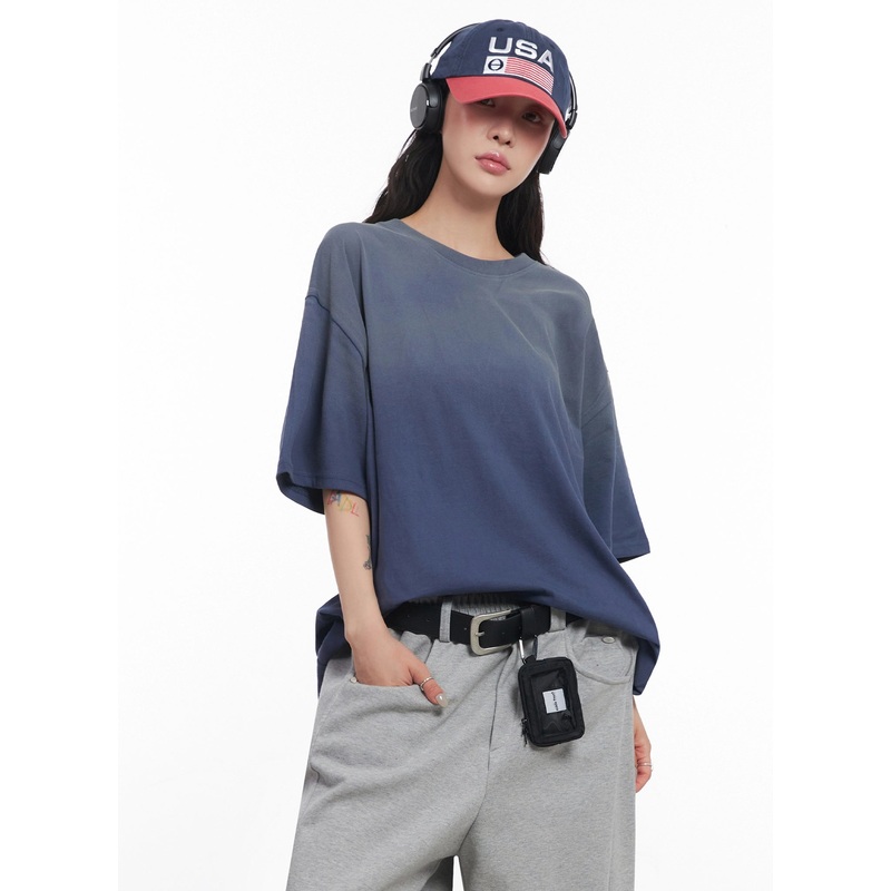Oversized Gradient Fade T-Shirt IC503 Blue M/L