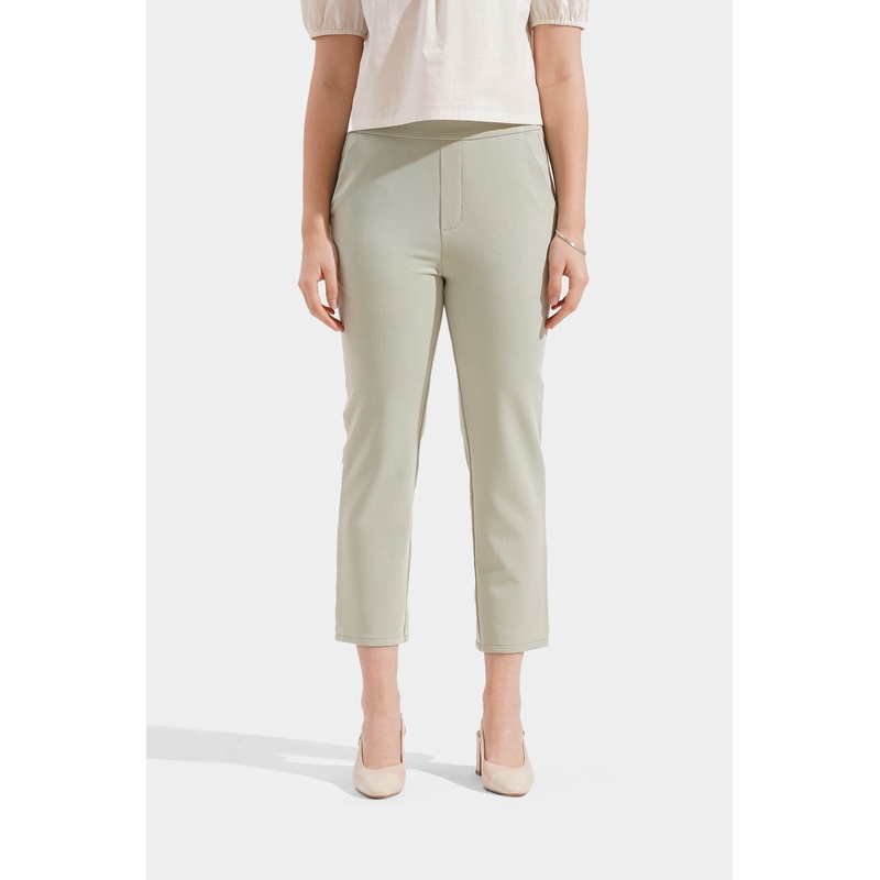 Pull Up Tapered Trousers Sage Green Extra Small